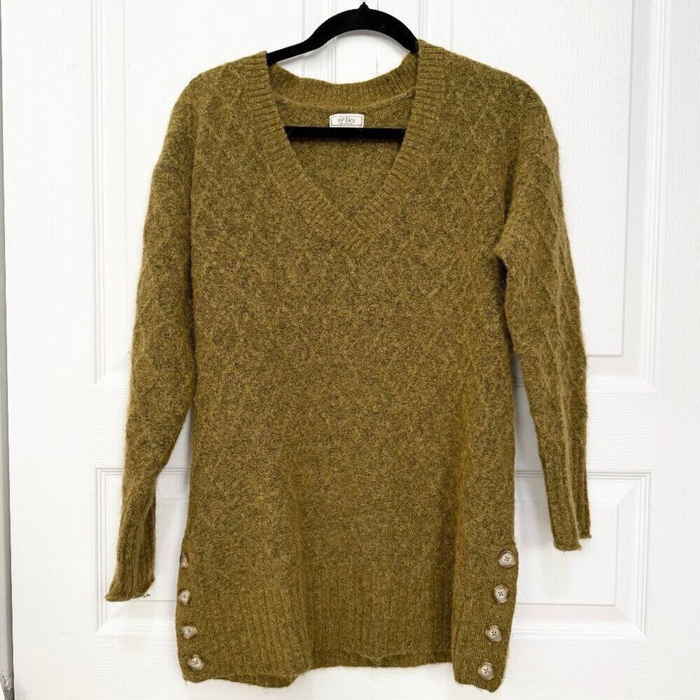 Women Fatface V Neck Alpaca Wool Blend Sacha Longline Jumper Dark Mustard Size 4 - Picture 2 of 9
